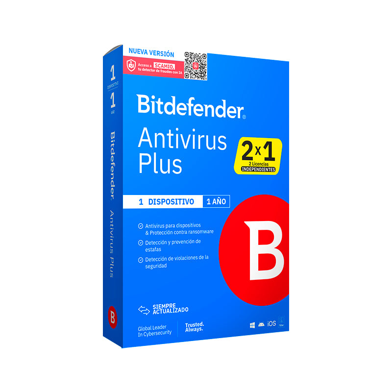 Bitdefender Antivirus Plus - (2 Licencias Independientes X 1) Para Un Dispositivo X 1