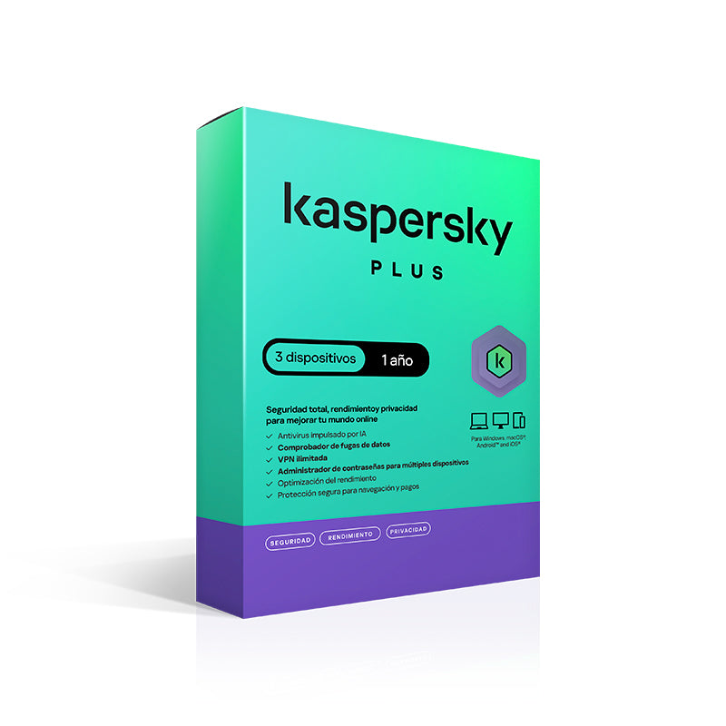 Antivirus Kaspersky Plus, Para 3 Pcs, Lic 1 Año, Producto Virtual.