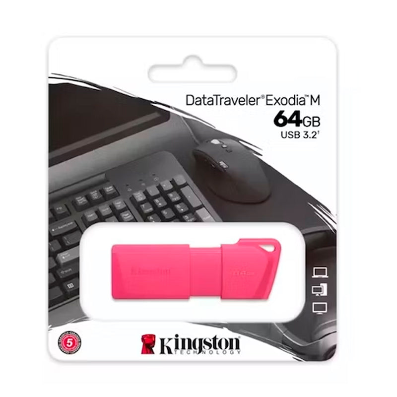 Memoria Flash Usb Datatraveler Exodia M, 64Gb, Usb 3.2 Gen 1 (Tipo-A) Neon Pink (Rosa