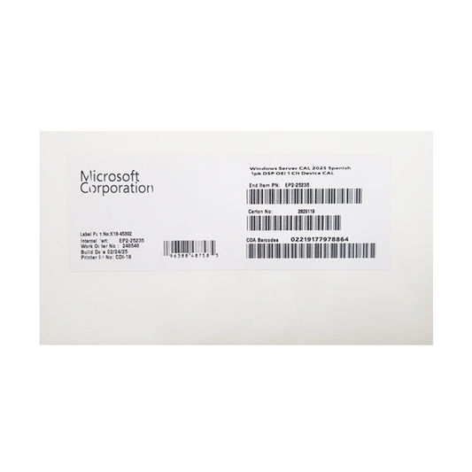 Microsoft Windows Server Cal 2025 1Pk Device Cal (Ep2-25235)