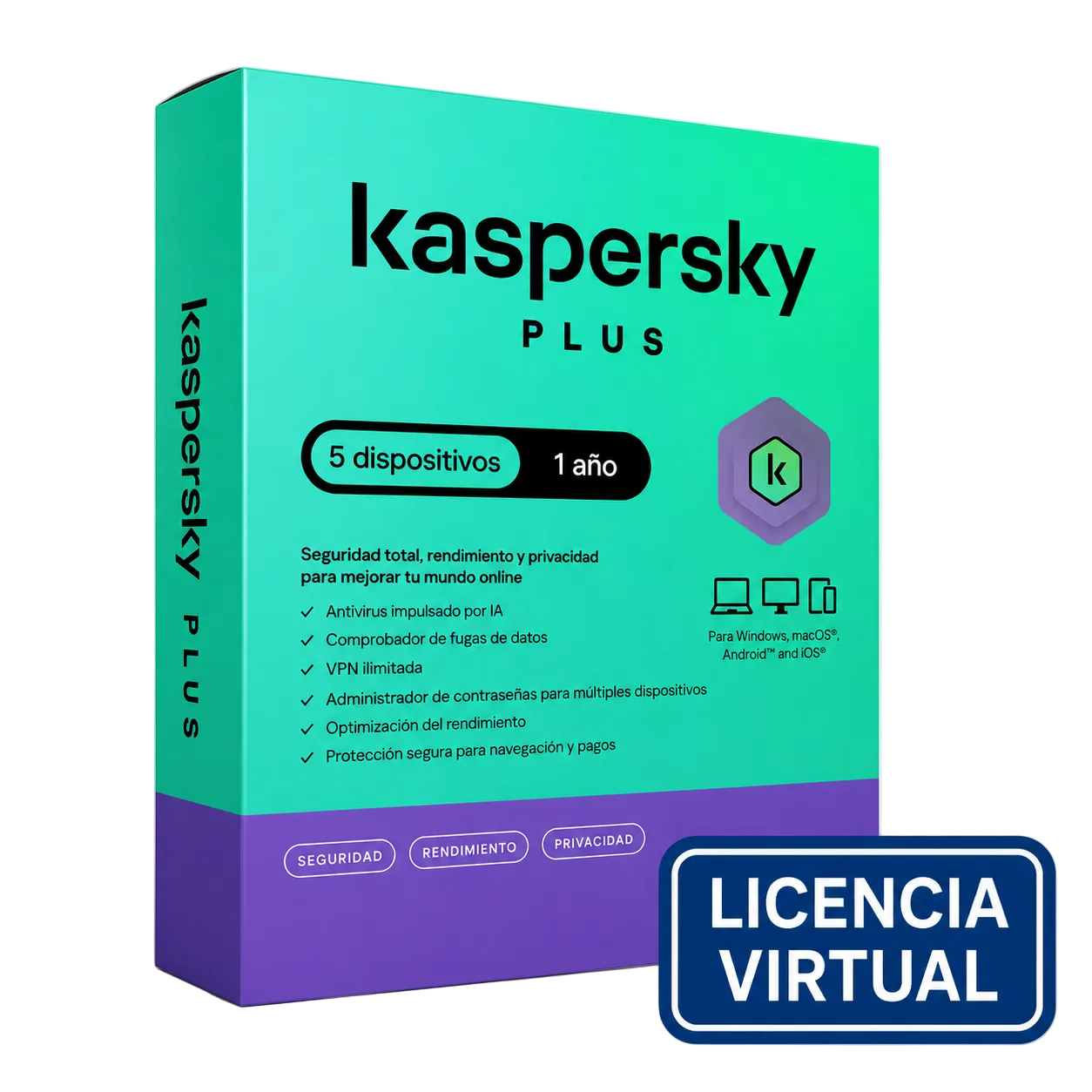 Antivirus Kaspersky Plus, Para 5 Pcs, Lic 1 Año, Producto Virtual.