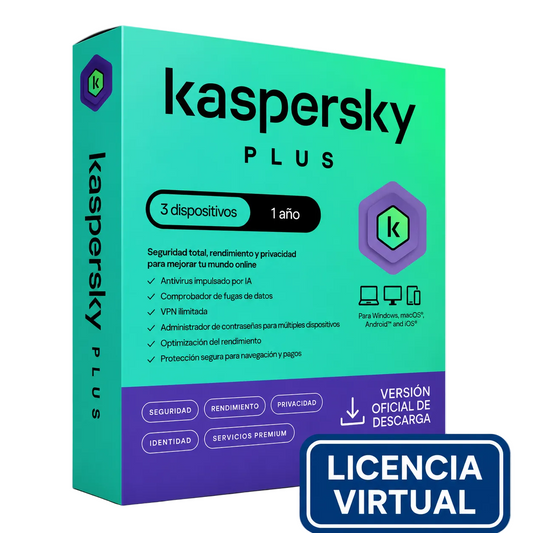 Antivirus Kaspersky Plus, Para 3 Pcs, Lic 1 Año, Producto Virtual.