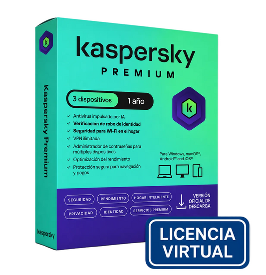 Antivirus Kaspersky Premium, Para 3 Pcs, Lic 1 Año, Producto Virtual.