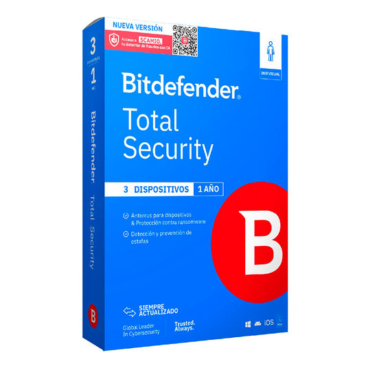Bitdefender Total Security - Licencia De 1 Año Para 3 Dispositivos
