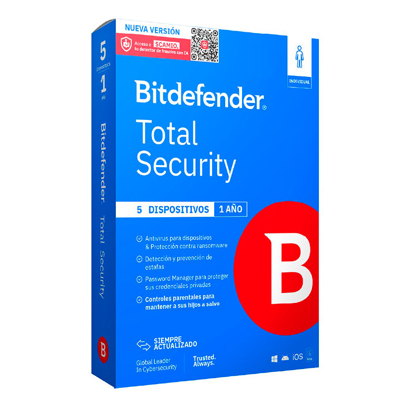 Bitdefender Total Security - Licencia De 1 Año Para 5 Dispositivos
