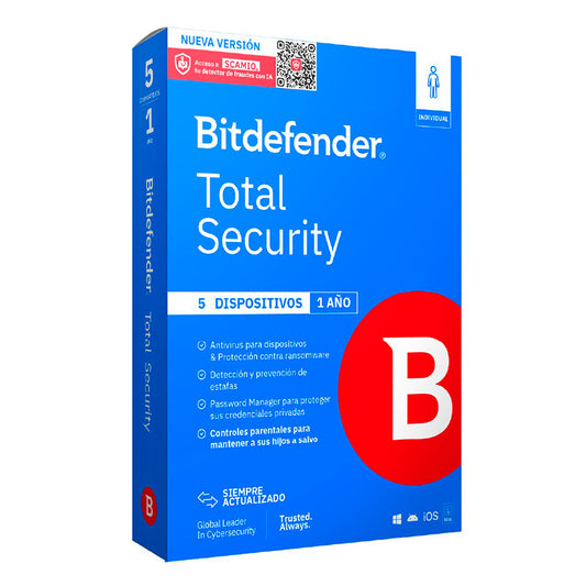 Bitdefender Total Security - Licencia De 1 Año Para 5 Dispositivos