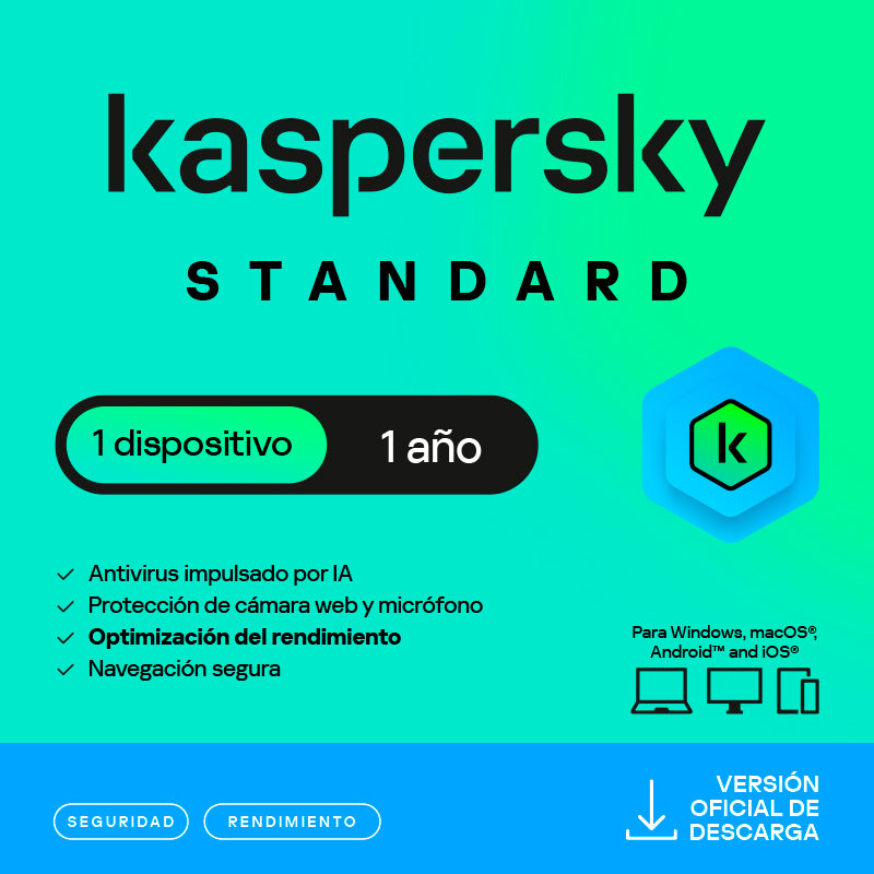 Antivirus Kaspersky Standard, Para 1 Pc, Lic 1 Año, Producto Virtual