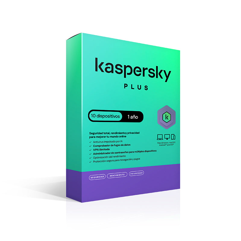 Antivirus Kaspersky Plus, Para 10 Pcs, Licencia de 1 Año,Producto Virtual.