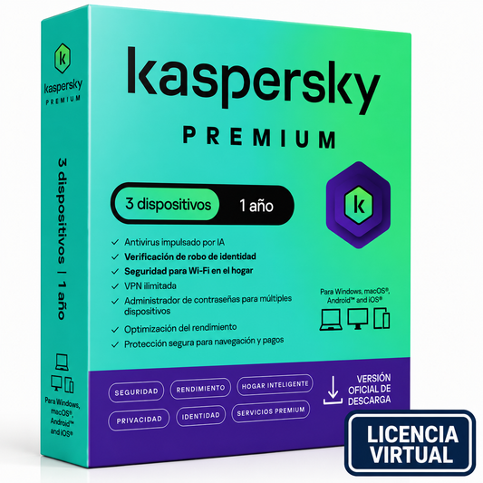 Antivirus Kaspersky Premium, Para 3 Pcs, Licencia de 1 Año, Producto Virtual.