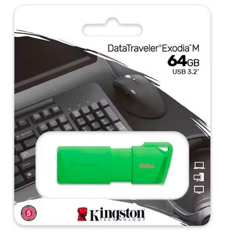 Memoria Flash Usb Datatraveler Exodia M, 64Gb, Usb 3.2 Gen 1 (Tipo-A) Neon Green (Ver