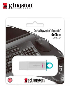 Memoria Flash Usb Kingston Datatraveler Exodia, 64Gb, Usb 3.2 Gen 1, Blanco