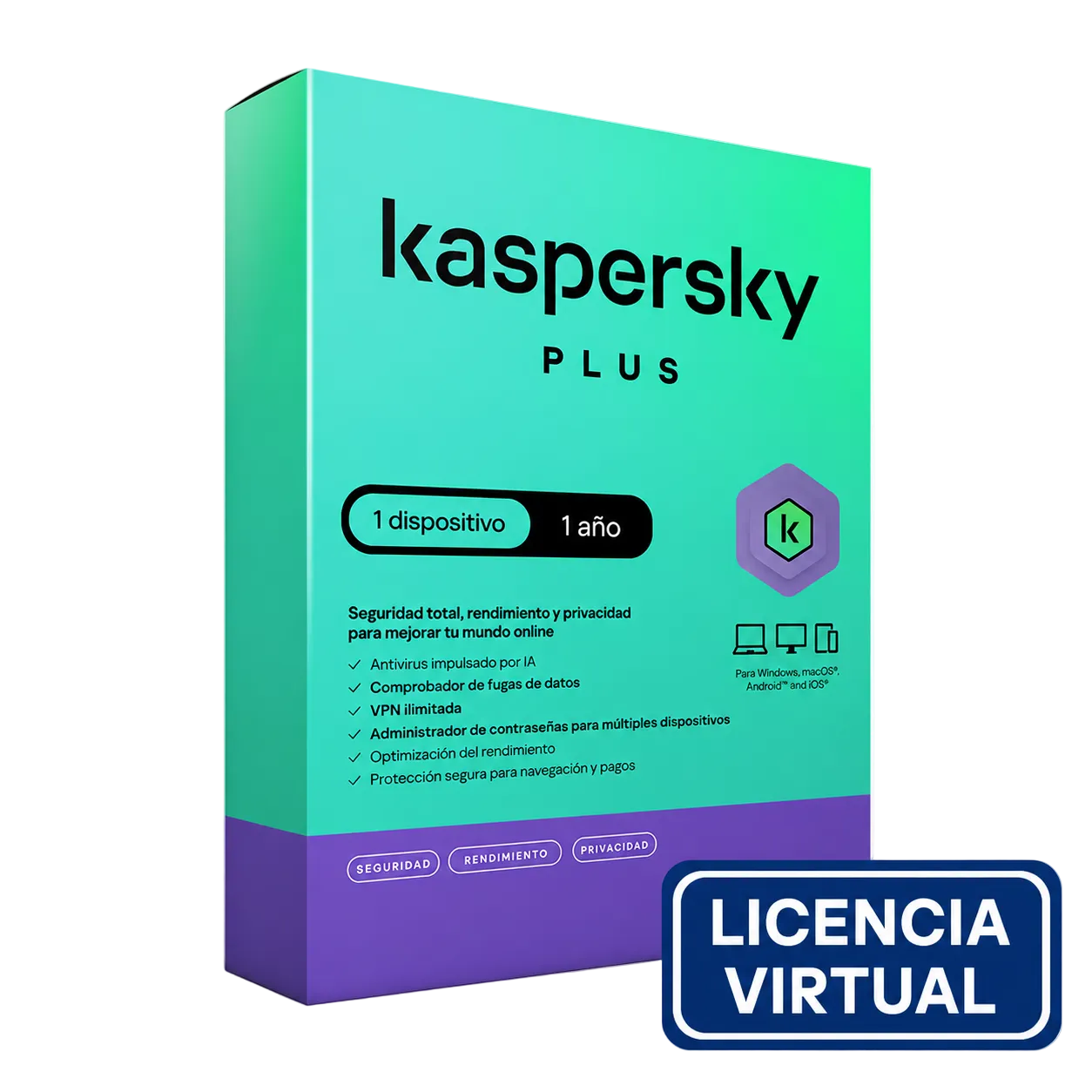 Antivirus Kaspersky Plus, Para 1 Pc, Lic 1 Año, Producto Virtual.