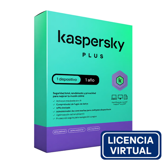 Antivirus Kaspersky Plus, Para 1 Pc, Lic 1 Año, Producto Virtual.